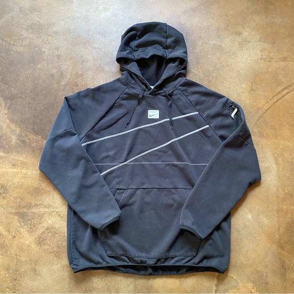 Nike Dri-Fit Black Cotton Blend Gym Fitness Running Lightweight Pullover Hoodie - Picture 2 of 10